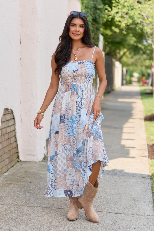 Lovingly Yours Blue Multi Midi Dress
