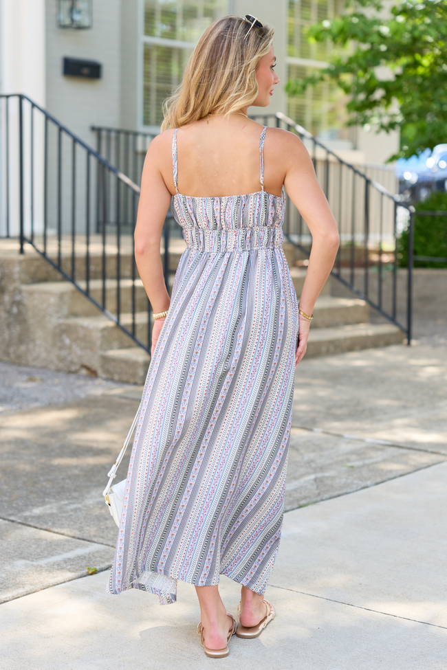 Lovingly Yours Lavendar Stripe Floral Midi Dress SALE
