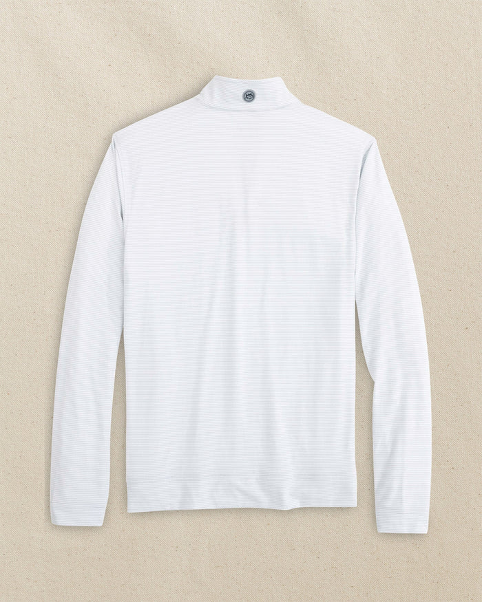 The back view of the Southern Tide LSU 2025 Baseball National Champions Cruiser Quarter Zip by Southern Tide - Heather Slate Grey