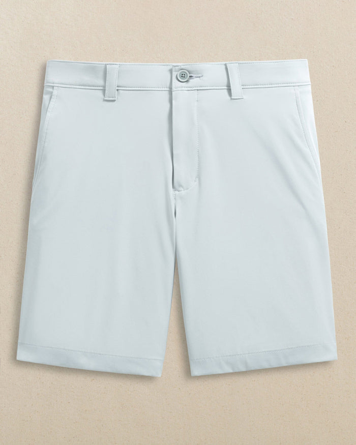 The front view of the Southern Tide LSU Tigers brrr°®-die 8" Performance Short by Southern Tide - Seagull Grey