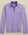 The front view of the LSU Tigers Cruiser Micro-Stripe Heather Quarter Zip by Southern Tide - Heather Regal Purple