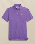 The front view of the Southern Tide LSU Tigers Driver Dunes Edge Plaid Polo by Southern Tide - Regal Purple