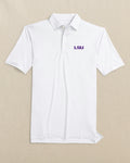 The front view of the Southern Tide LSU Tigers Driver ST Geo Printed Polo by Southern Tide - Classic White