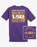 The back view of the LSU Tigers Halftone Monstera T-Shirt by Southern Tide - Regal Purple