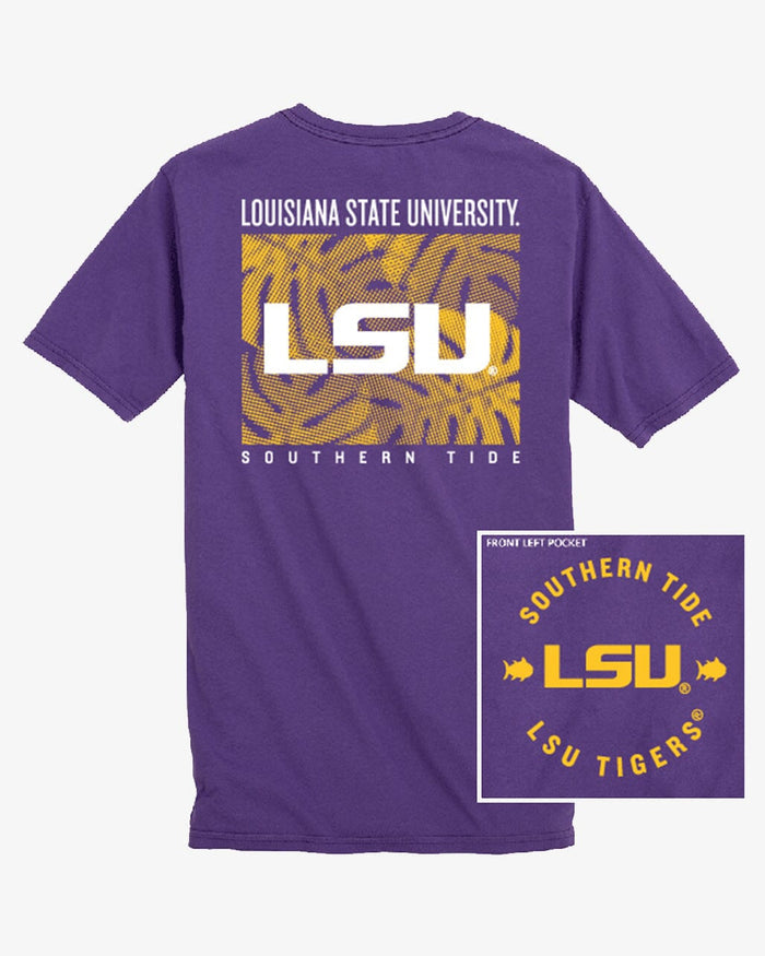 The back view of the LSU Tigers Halftone Monstera T-Shirt by Southern Tide - Regal Purple