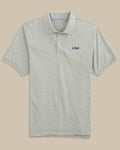 The front view of the LSU Tigers Skipjack Polo by Southern Tide - Heather Grey