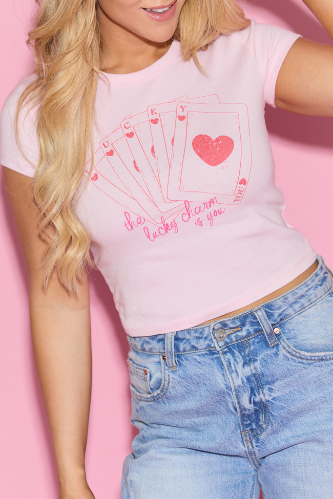 Lucky In Love Cards Pink Baby Graphic Tee FINAL SALE
