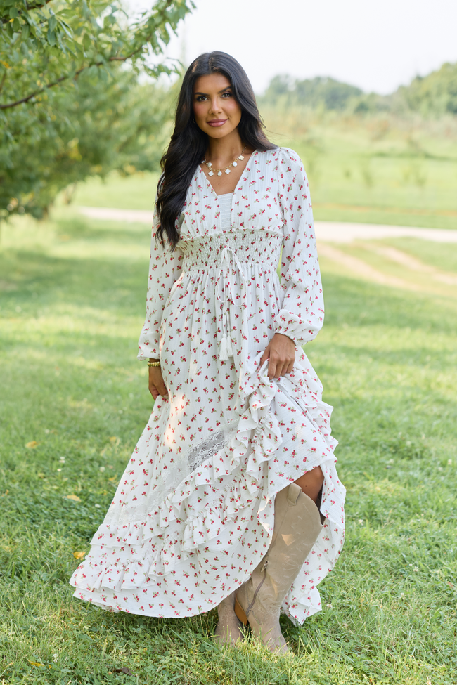 Lucky To Have You White Floral Maxi Dress