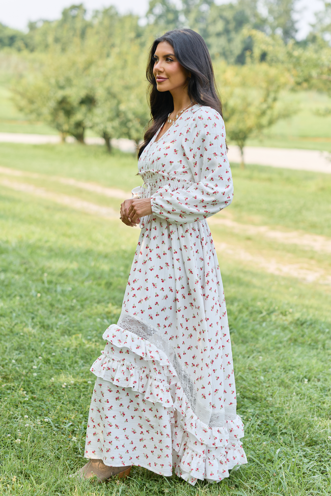 Lucky To Have You White Floral Maxi Dress