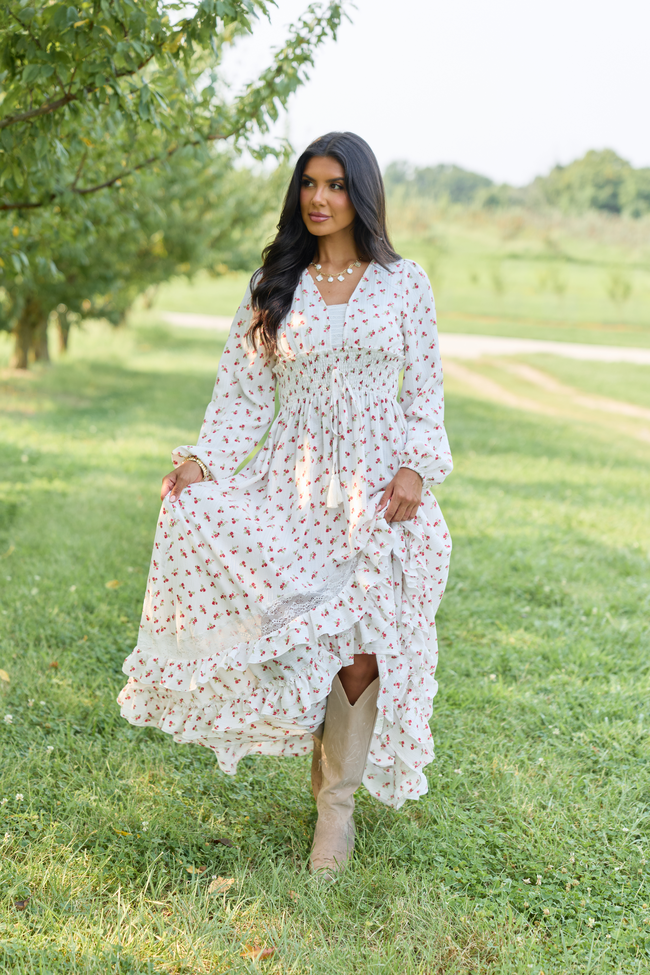 Lucky To Have You White Floral Maxi Dress