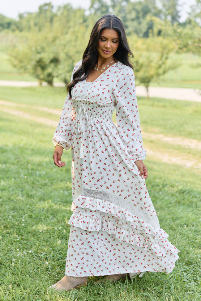 Lucky To Have You White Floral Maxi Dress