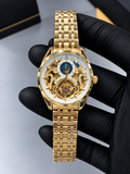 Luxury Automatic Skeleton Mechanical Watch for Men – Gold & White Dial  Stainless Steel