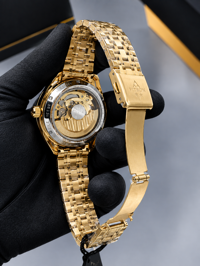 Luxury Automatic Skeleton Mechanical Watch for Men – Gold & White Dial  Stainless Steel