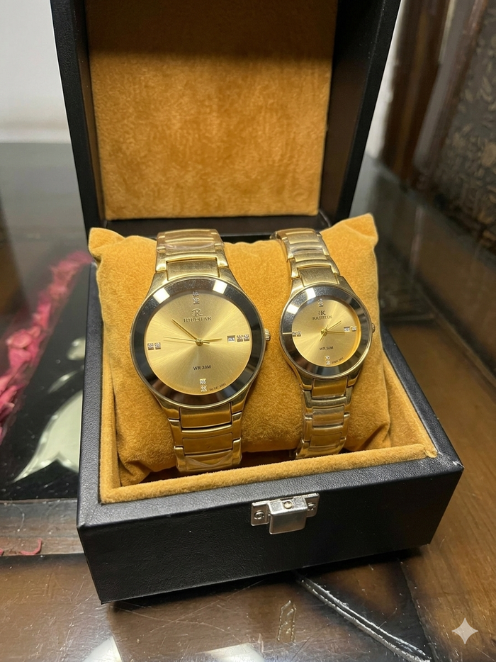 Luxury Cupel Watch Gold Chain Gold  Dial Watch Date Style Watch – Elegant Diamond Markers & Stainless Steel Band