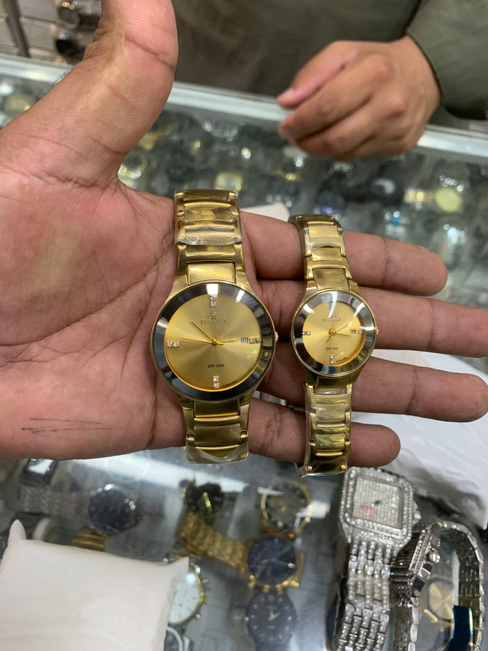 Luxury Cupel Watch Gold Chain Gold  Dial Watch Date Style Watch – Elegant Diamond Markers & Stainless Steel Band
