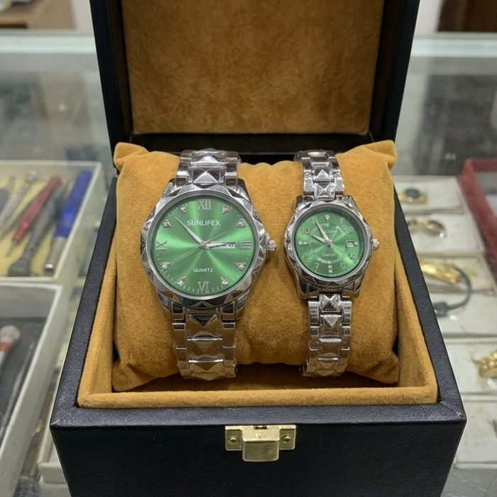 Luxury Cupel Watch Green  Dial Watch Date Style Watch – Elegant Diamond Markers & Stainless Steel Band