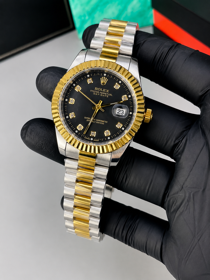 Luxury Gold Chain & Gold Black Men's Watch | Premium Stainless Steel Wrist Watch with Date & Time Display