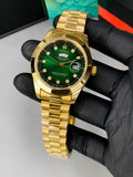 Luxury Gold Chain & Green dial Men's Watch | Premium Stainless Steel Wrist Watch with Date & Time Display