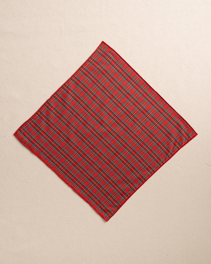 The front view of the High Cotton MacIntosh Tartan Pocket Square at Southern Tide - Red