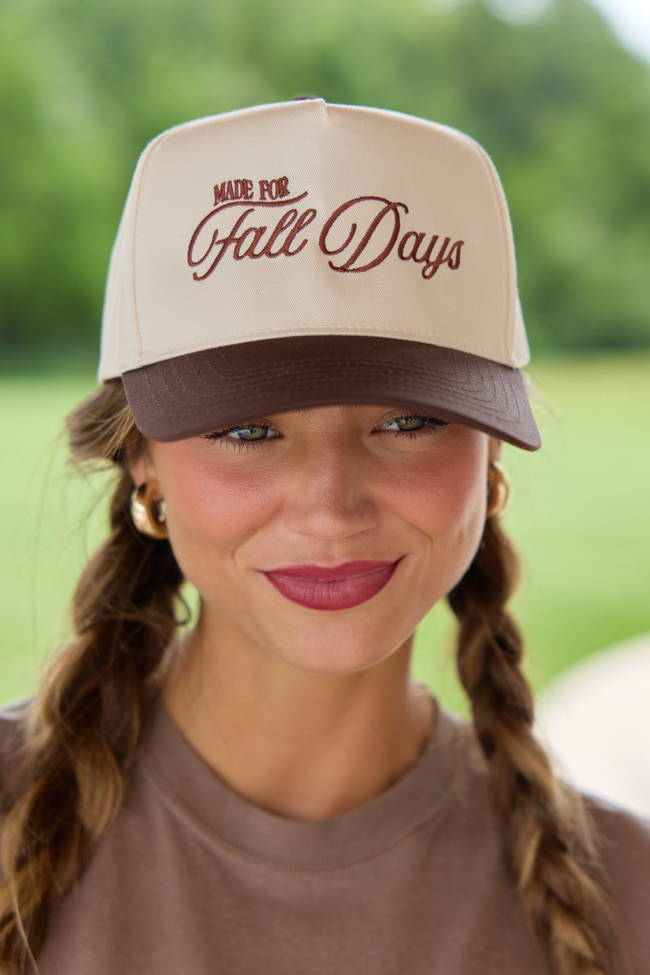 Made For Fall Days Natural/Brown Embroidered Trucker Hat