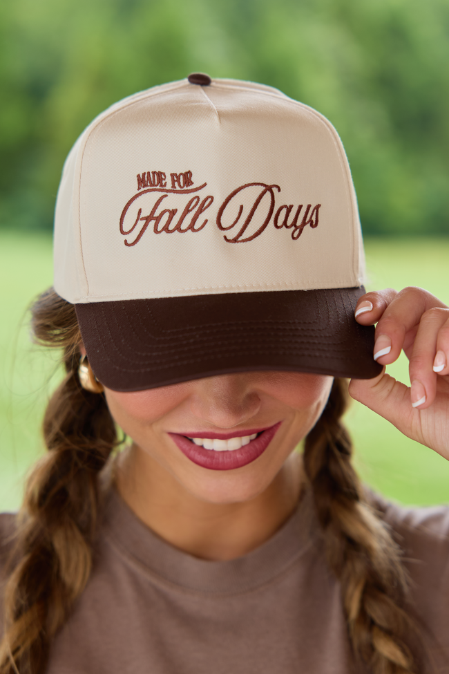 Made For Fall Days Natural/Brown Embroidered Trucker Hat