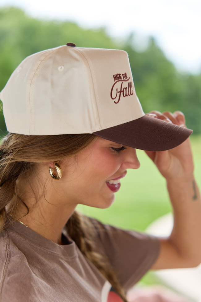 Made For Fall Days Natural/Brown Embroidered Trucker Hat