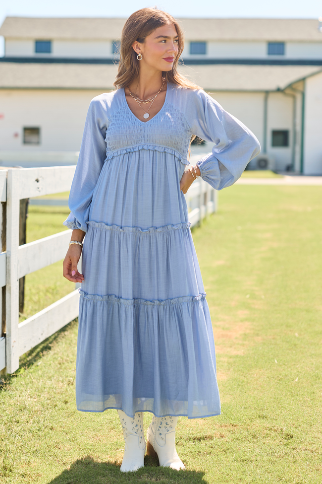 Made For Memories Tiered Long Sleeve Maxi Dress
