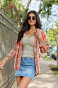 Made Me Realize Plaid Button Front Shirt Rust
