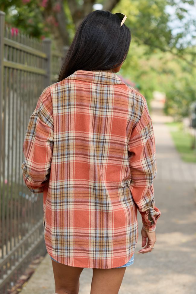 Made Me Realize Plaid Button Front Shirt Rust