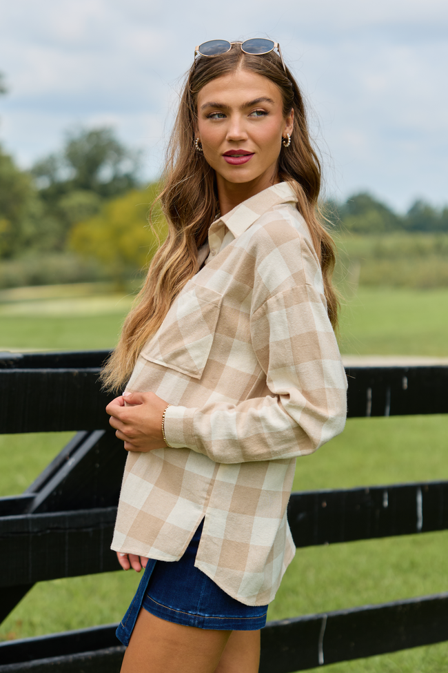 Made Me Realize Plaid Button Front Taupe