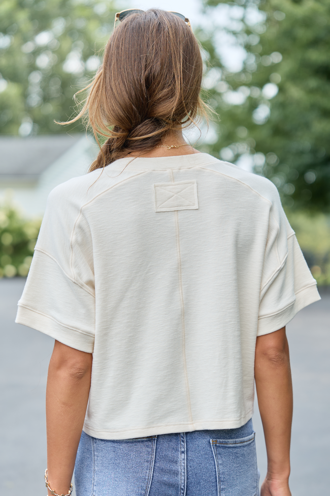 Made to Stay Cream Button-Down Short Sleeve Top