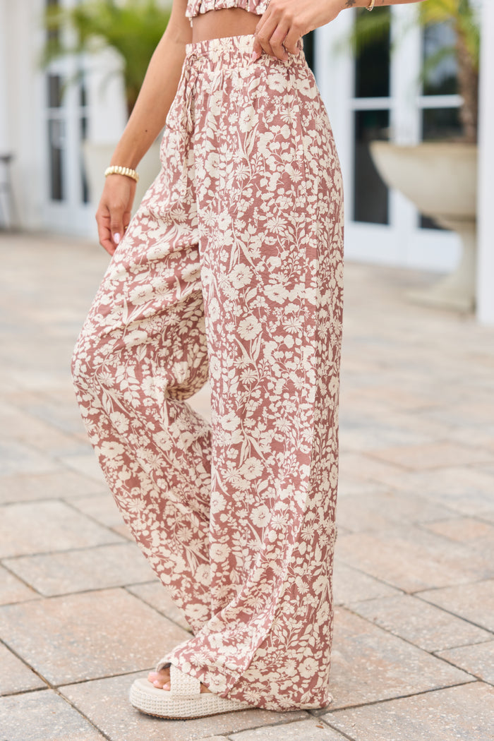 Madi Mocha Floral Pull-On Pants FINAL SALE