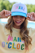 Mahj Block White/Baby Blue Embroidered Trucker Hat