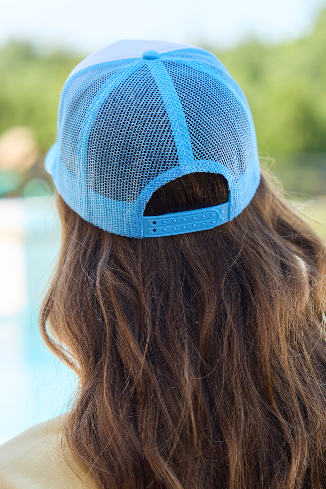 Mahj Block White/Baby Blue Embroidered Trucker Hat