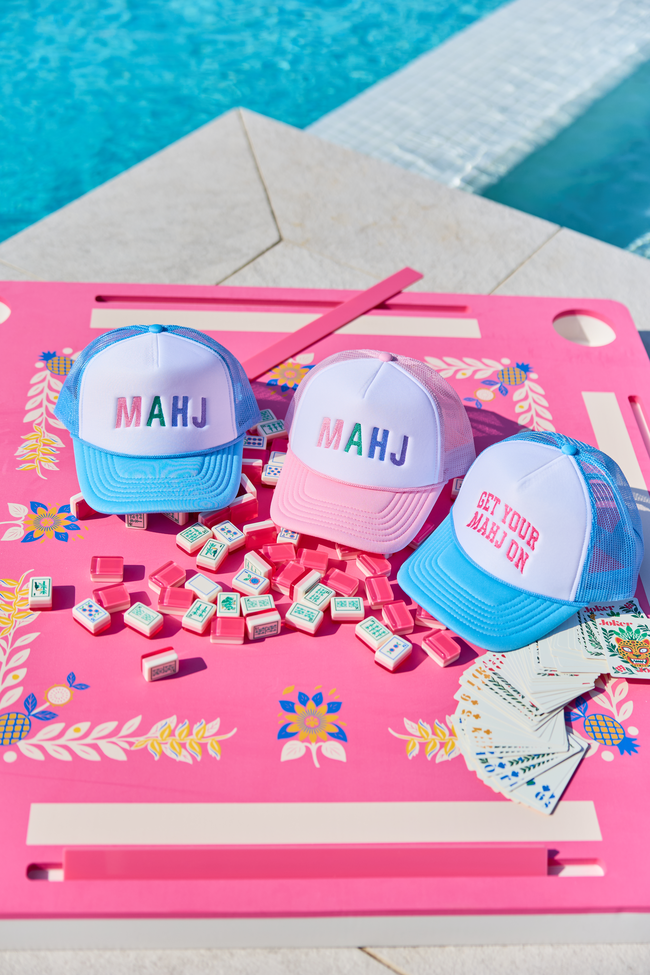 Mahj Block White/Baby Blue Embroidered Trucker Hat