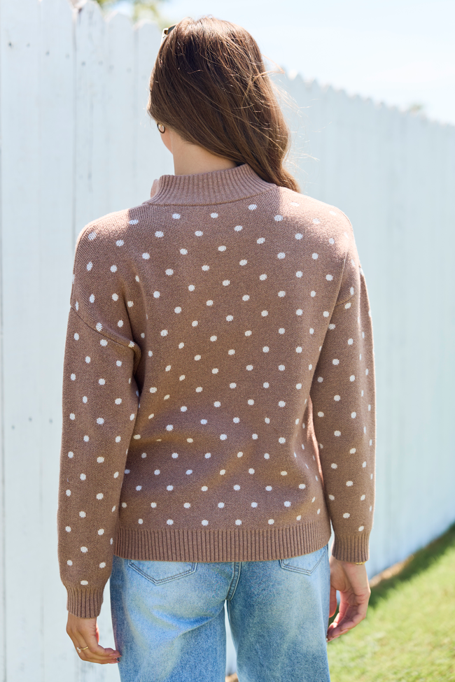 Make It Count Polka Dot Quarter Zip Pullover Brown