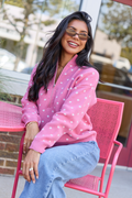 Make It Count Polka Dot Quarter Zip Pullover Rose
