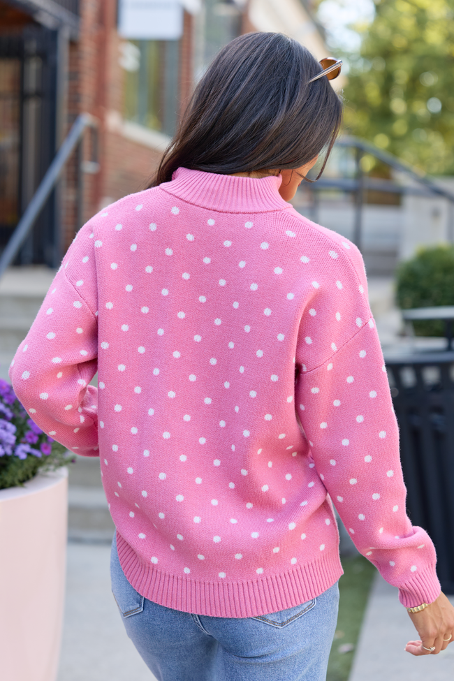 Make It Count Polka Dot Quarter Zip Pullover Rose