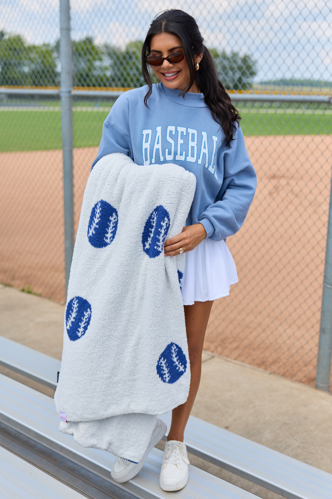 Make Me Believe Blue Baseball Blanket