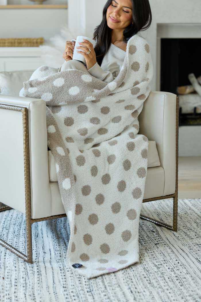 Make Me Believe Taupe Polka Dot Blanket
