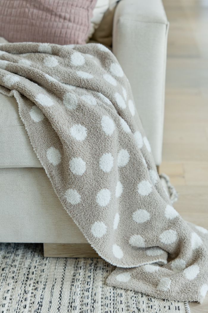 Make Me Believe Taupe Polka Dot Blanket