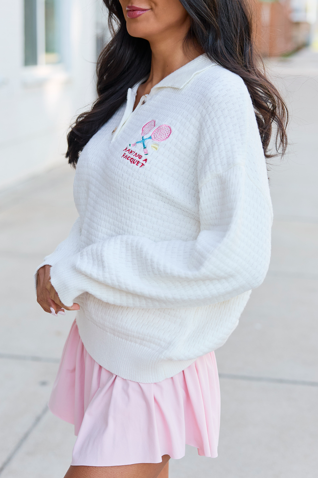 Making A Racquet Ivory Embroidered Pullover FINAL SALE