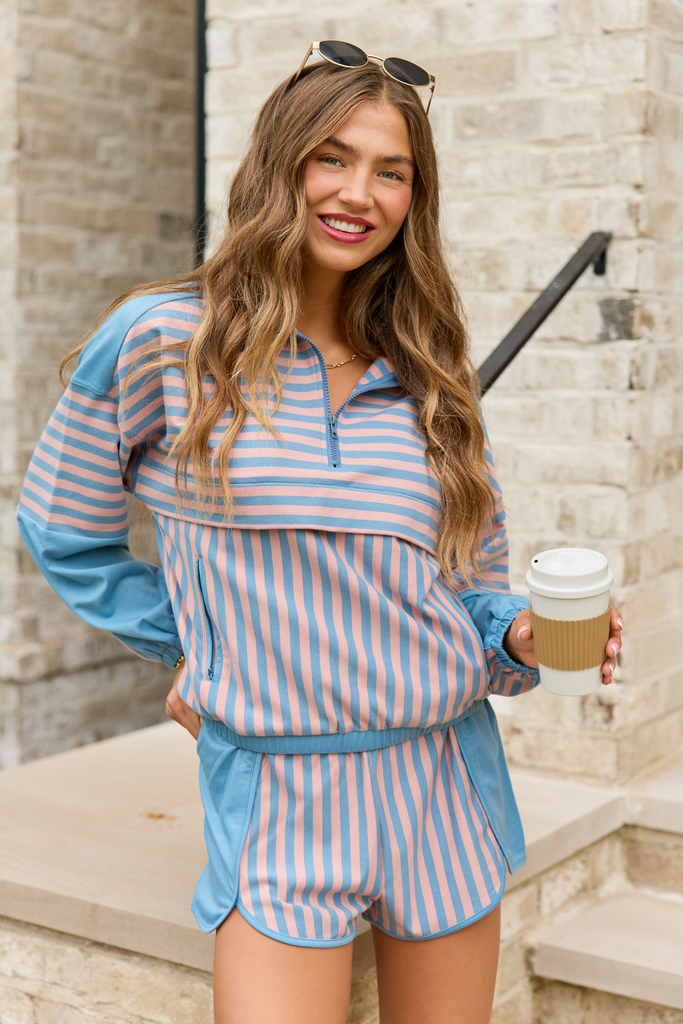Mallory Blue And Mauve Striped Pullover