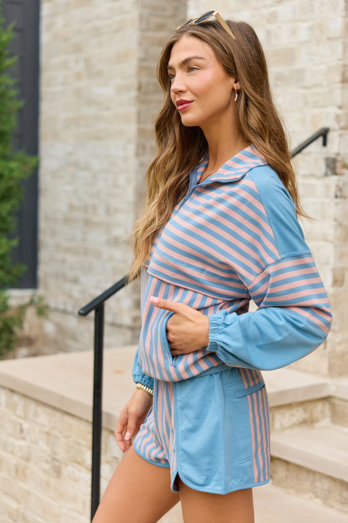 Mallory Blue And Mauve Striped Pullover
