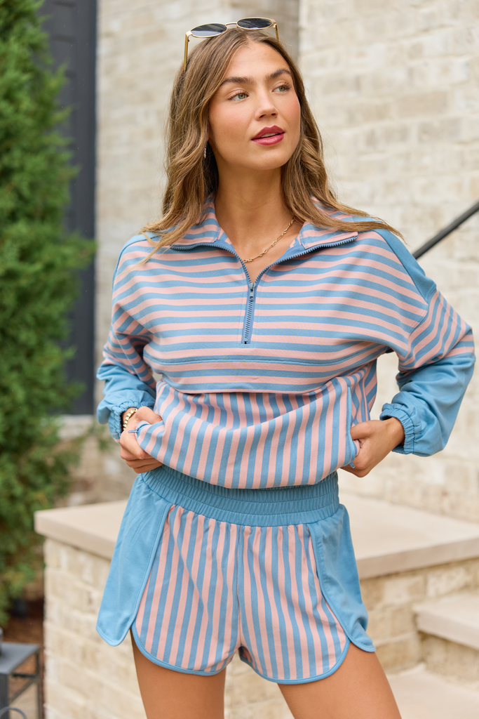 Mallory Blue And Mauve Striped Shorts
