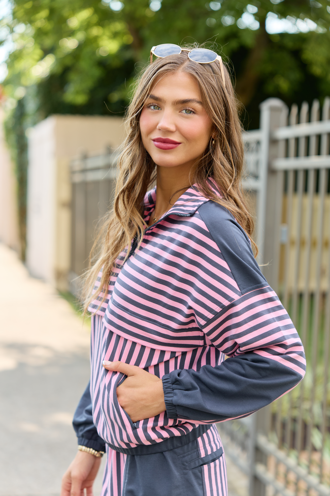 Mallory Navy/Pink Striped Pullover