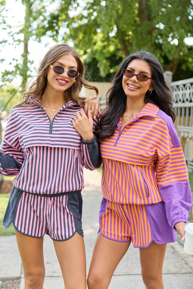 Mallory Purple/Yellow Striped Shorts