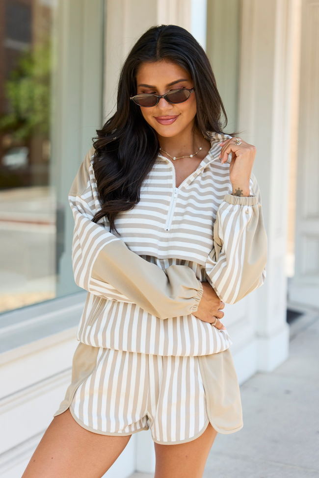 Mallory Taupe Striped Pullover