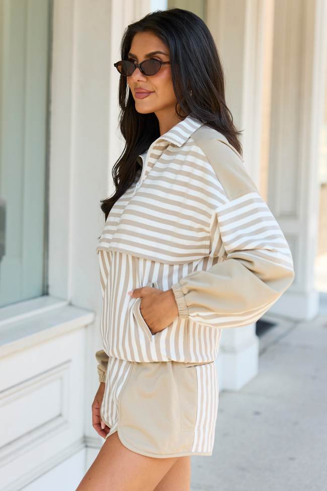 Mallory Taupe Striped Pullover