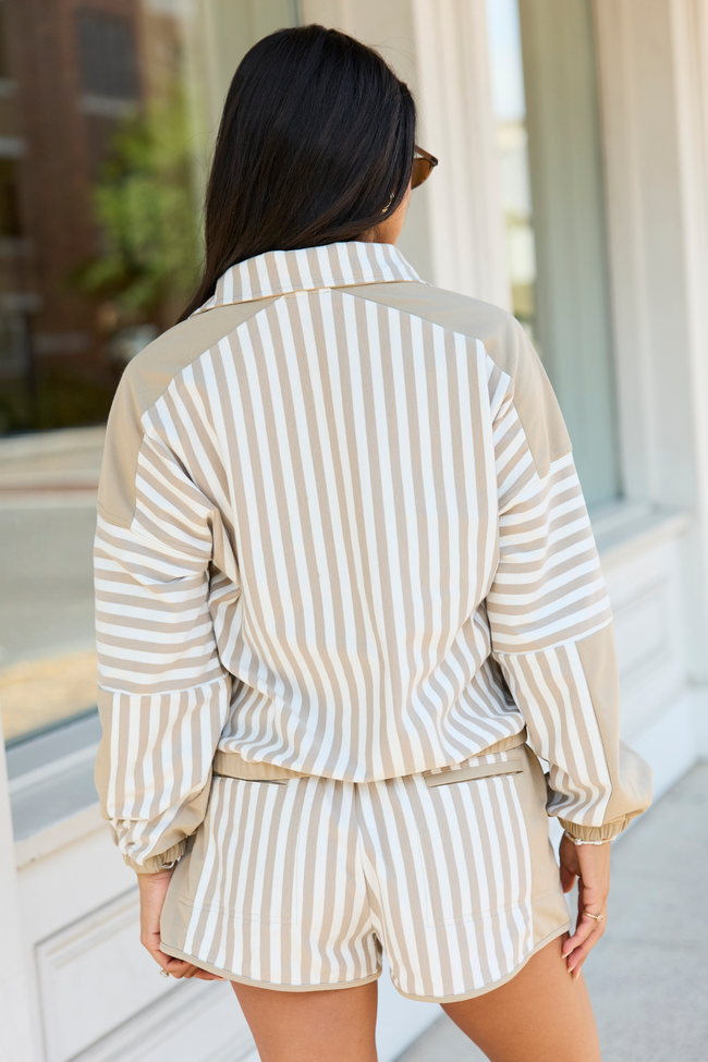 Mallory Taupe Striped Pullover